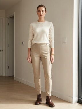 Brunello Cucinelli Women Skinny Equestrian Minimalist Italian Cream Pants Sz 4